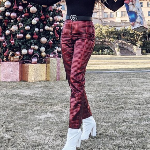 Revolve NBD x Naven Red & Black Metallic High Rise Pants - Picture 5 of 9